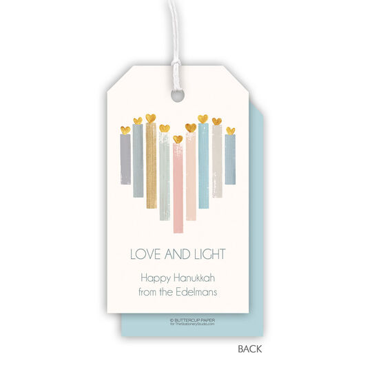 Hanukkah Heart Candles Hanging Gift Tags